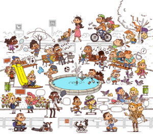 Dessin de l'expo quiz® junior "Vivre en société, parlons-en !"