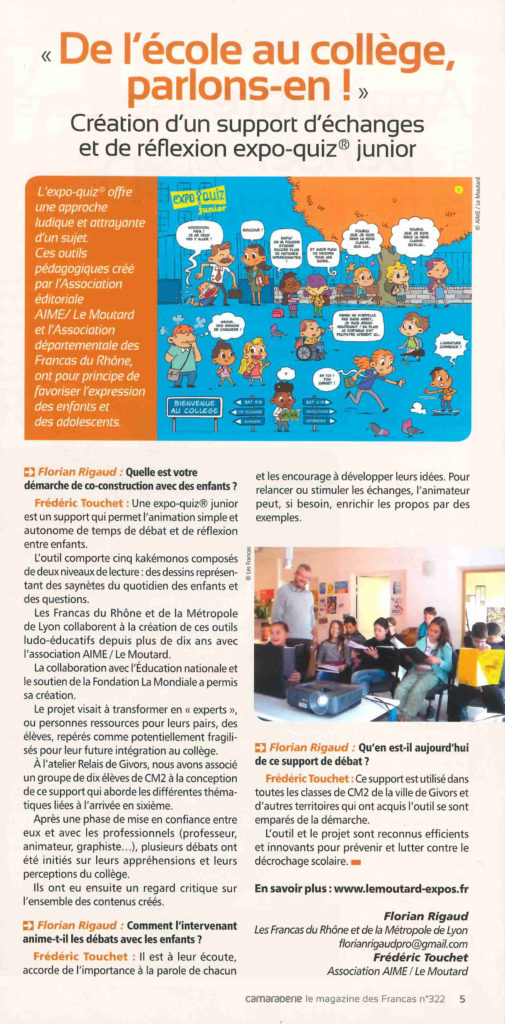 Camaraderie, le magazine des Francas, parle de "De l'école au collège, parlons-en !".