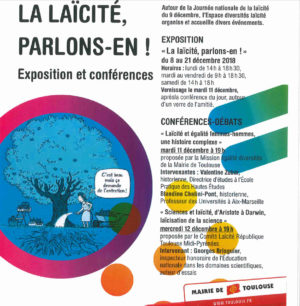 Notre nouvelle expo-quiz®, "La laïcité, parlons-en !", sera exposée du 8 au 21 décembre 2018 à l'Espace diversités laïcité de la Mairie de Toulouse (31).
