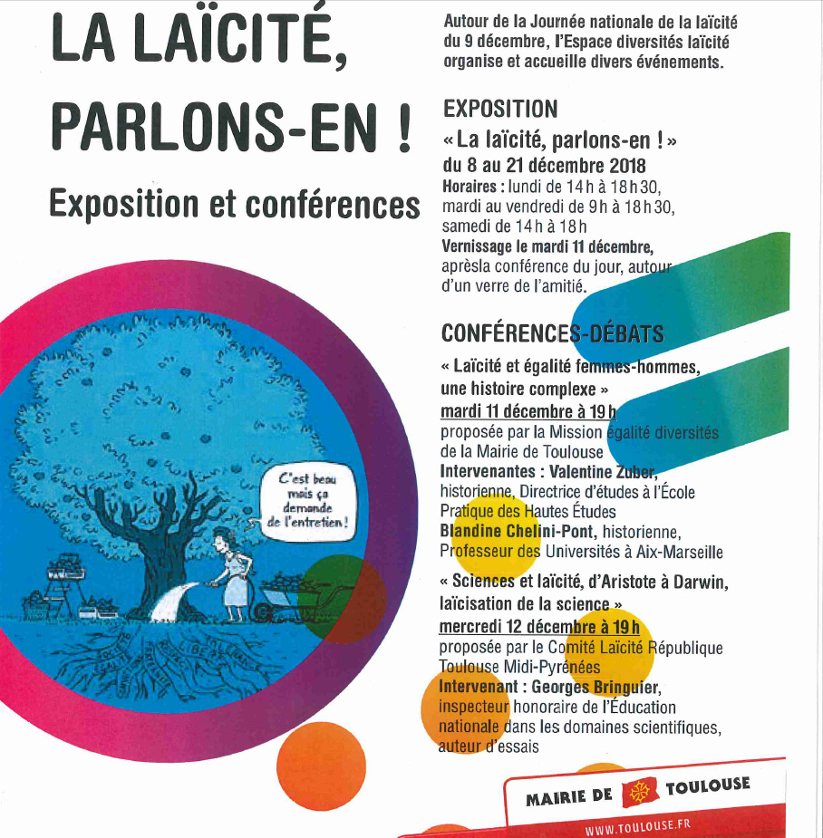 11Notre nouvelle expo-quiz®, "La laïcité, parlons-en !", sera exposée du 8 au 21 décembre 2018 à l'Espace diversités laïcité de la Mairie de Toulouse (31).
