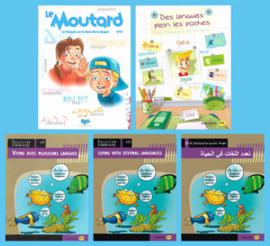 Vous voulez tout savoir sur les langues ? Outre les expo-quiz® "L'écho de ma langue" et "L'illettrisme, parlons-en !", le Moutard a publié trois livres : Des langues plein les poches, Le français sur le bout de la langue et Vivre avec plusieurs langues.