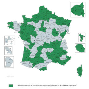 Présence territoriale des expo-quiz® physiques : 60 départements au 30 novembre 2020